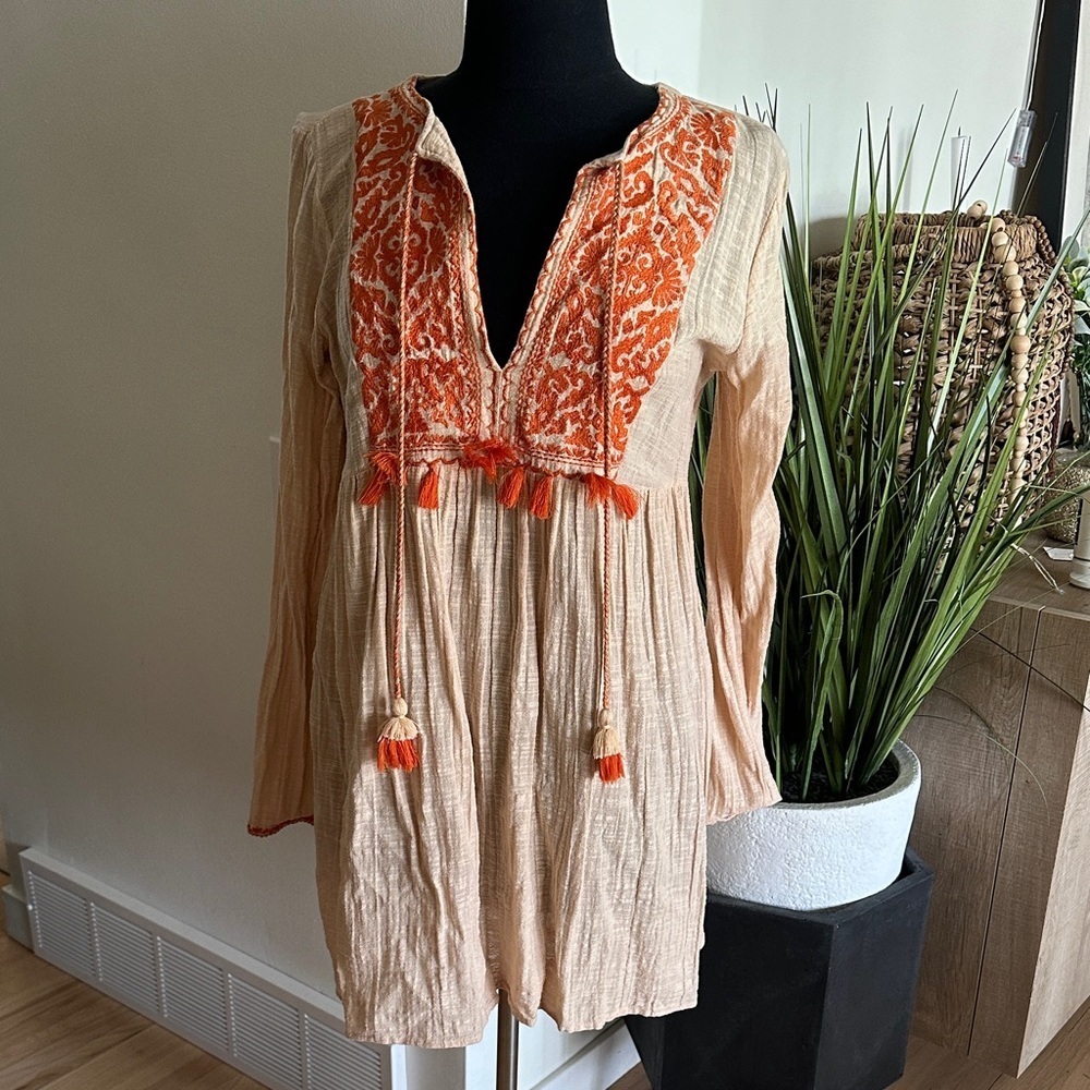 Forever 21 - Boho Chic Orange and Cream Women's Tunic Dress - Large
